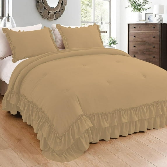 1 Piece Luxury 5 Inch Two Layer Ruffle Comforter 550 GSM All Season (Twin/Twin XL Size) Premium Super Soft - 800 TC, 100% Egyptian Cotton- Solid Taupe Colour
