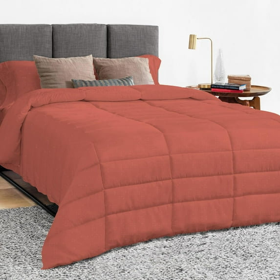 1 Piece Luxury Long Box Pattern Comforter By D.N.G. BEDDINGS Premium Super Soft, All Season, 800 Thread Count, 100% Egyptian Cotton, King/California King Size Brick Red Color