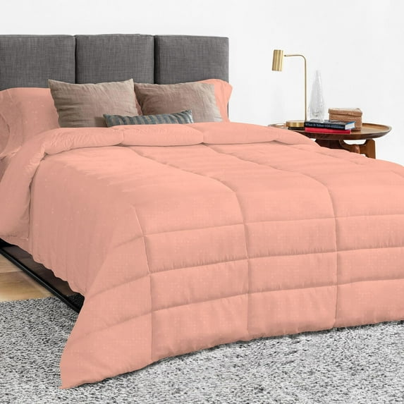 1 Piece Luxury Long Box Pattern Comforter By D.N.G. BEDDINGS Premium Super Soft, All Season, 800 Thread Count, 100% Egyptian Cotton, Oversized Super King Size Peach Color
