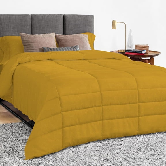 1 Piece Luxury Long Box Pattern Comforter By D.N.G. BEDDINGS Premium Super Soft, All Season, 800 Thread Count, 100% Egyptian Cotton, Twin/Twin XL Size Gold Color
