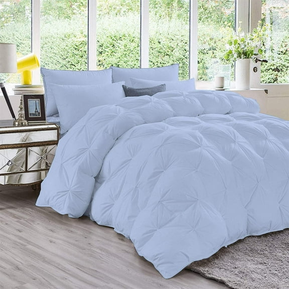 1 Piece Luxury Pinch Pleated Comforter Premium Super Soft 800 Thread Count 100% Egyptian Cotton 400 GSM All Season Pintuck Comforter- Super King Size (116" x 98) Inch, Light Blue Solid