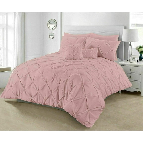 1 Piece Luxury Pinch Pleated Comforter Premium Super Soft 800 Thread Count 100% Egyptian Cotton 400 GSM All Season Pintuck Comforter- Full/Queen Size (90" x 90) Inch, Blush Solid