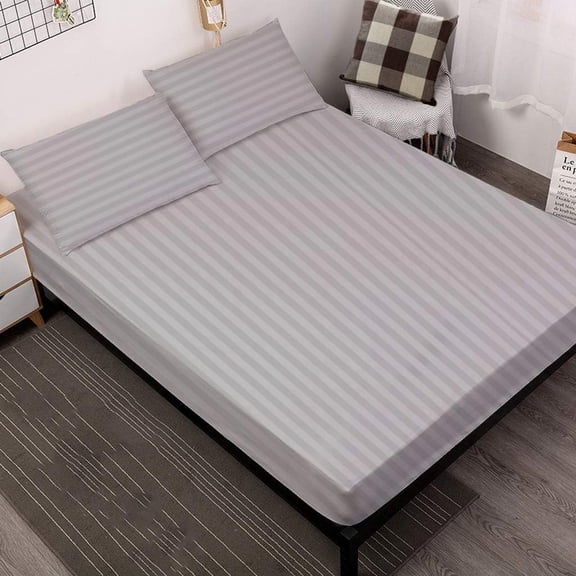 1 Piece Luxury Premium Soft Fitted Sheet 100% Egyptian Cotton 800 Thread Count - Fits Mattress Upto 15" Inch Deep Pocket, Full XL Size - Silver Stripe