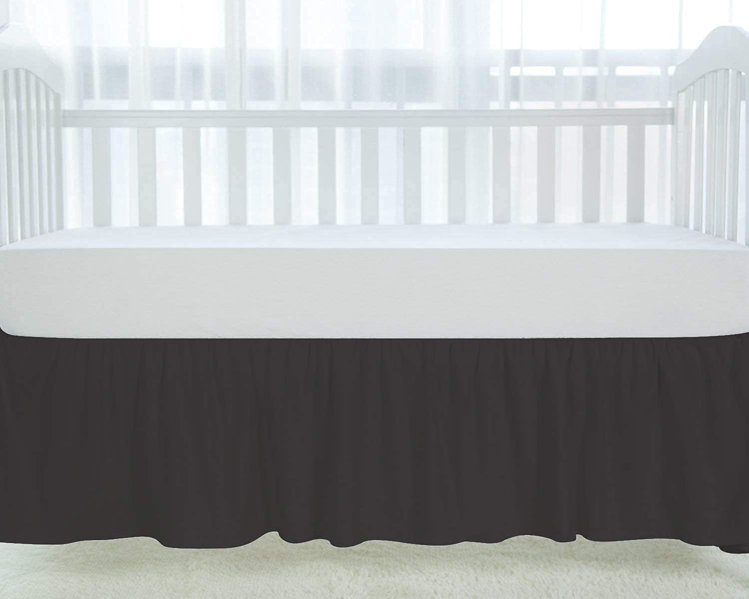 1 Piece Luxury Ruffle Crib Bed Skirt Dust Ruffle 100% Microfiber Nursery Crib Toddler Bedding Skirt for Baby Boys or Girls, 14" Drop - Dark Grey Solid
