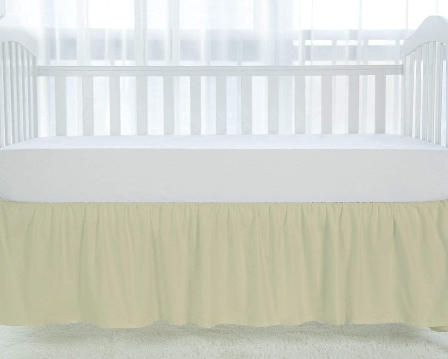 1 Piece Luxury Ruffle Crib Bed Skirt Dust Ruffle 100% Microfiber Nursery Crib Toddler Bedding Skirt for Baby Boys or Girls, 14" Drop - Ivory Solid