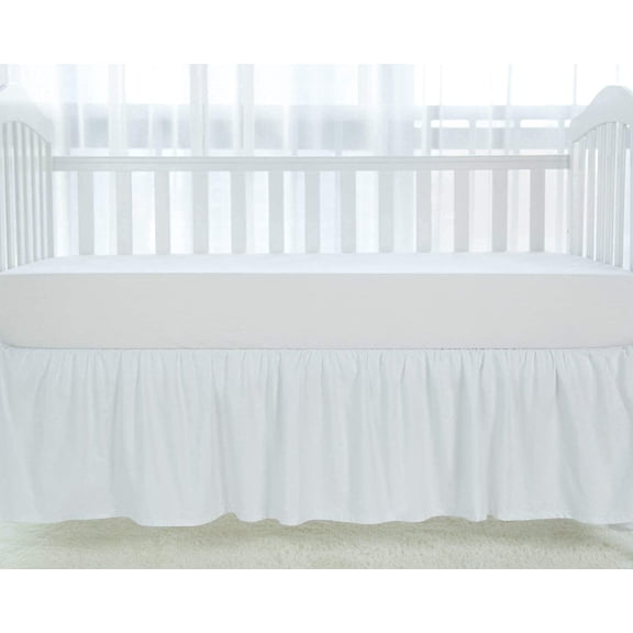 1 Piece Luxury Ruffle Crib Bed Skirt Dust Ruffle 100% Microfiber Nursery Crib Toddler Bedding Skirt for Baby Boys or Girls, 14" Drop - White Solid