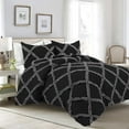 thumbnail image 1 of 1 Piece Luxury Two Tone Diamond Ruffle Pattern Comforter Super Soft All Season 800 Thread Count, 100% Egyptian Cotton, Oversized Super King Size Dark Grey/Black Solid Color, 1 of 4