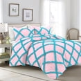 thumbnail image 1 of 1 Piece Luxury Two Tone Diamond Ruffle Pattern Comforter Super Soft, All Season 800 Thread Count, 100% Egyptian Cotton, Oversized Super King Size Light Pink-Turquoise Blue Color, 1 of 4