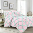 thumbnail image 1 of 1 Piece Luxury Two Tone Diamond Ruffle Pattern Comforter Super Soft, All Season 800 Thread Count, 100% Egyptian Cotton, Super King Size Light Pink-Aqua Blue Color, 1 of 4