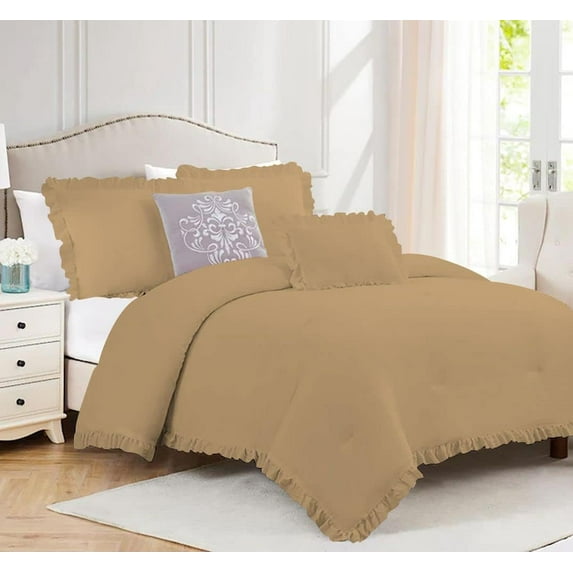 1 Piece Luxury Vintage Ruffle Pattern Comforter By D.N.G. BEDDINGS Premium Super Soft, All Season, 800 Thread Count 100% Egyptian Cotton King/California King Size Taupe Color