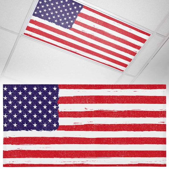 1 Piece Magnetic Fluorescent Light Covers, 2x4 Ft,American Flag Independence Day Patriotic Stars Stripes Magnetic Light Covers for Ceiling Lights Classroom Office Home Decor