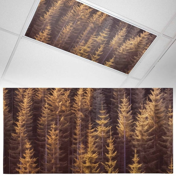 1 Piece Magnetic Fluorescent Light Covers, 2x4 Ft, Fall Orange Forest Pine Trees Magnetic Light Covers for Ceiling Lights Classroom Office Home Decor