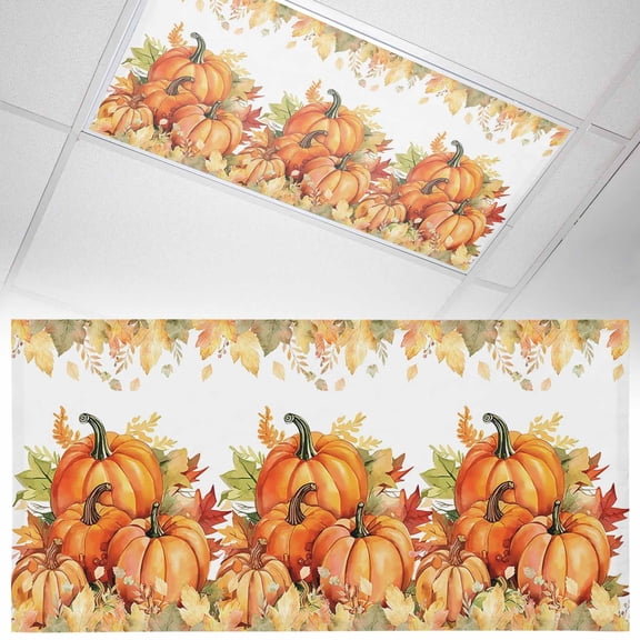 1 Piece Magnetic Fluorescent Light Covers, 2x4 Ft, Fall Thanksgiving Pumpkin Watercolor Botanical Maple Leaves Magnetic Light Covers for Ceiling Lights Classroom Office Home Decor