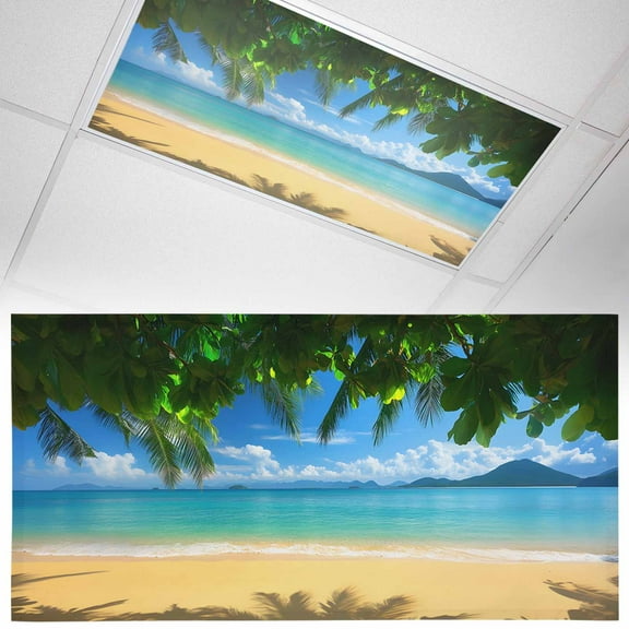 1 Piece Magnetic Fluorescent Light Covers, 2x4 Ft,Summer Beach Ocean Modern Coconut Green Plant Magnetic Light Covers for Ceiling Lights Classroom Office Home Decor