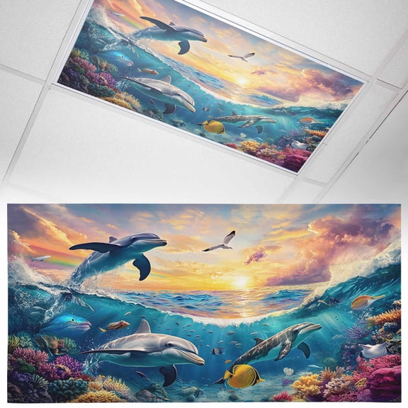 1 Piece Magnetic Fluorescent Light Covers, 2x4 Ft,Summer Marina Life Tropical Seagull Tropical Fish Magnetic Light Covers for Ceiling Lights Classroom Office Home Decor