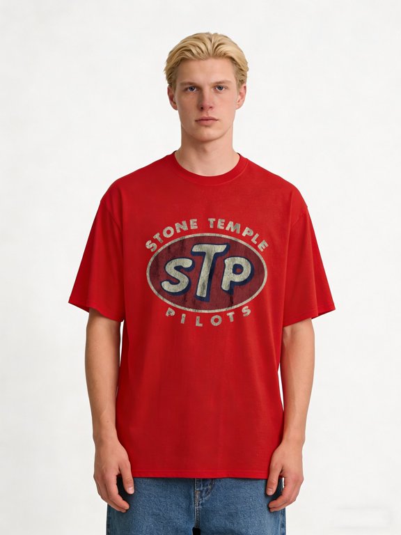 1 Piece Men's Retro STP Stone Temple Pilots Pattern T-Shirt - Casual Breathable Cotton, Short Sleeve, Loose Fit, Retro Band Logo Design, Perfect Gift for Music Fans, Rock T-Shirt