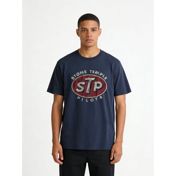 1 Piece Men's Retro STP Stone Temple Pilots Pattern T-Shirt - Casual Breathable Cotton, Short Sleeve, Loose Fit, Retro Band Logo Design, Perfect Gift for Music Fans, Rock T-Shirt