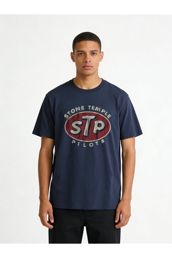 1 Piece Men's Retro STP Stone Temple Pilots Pattern T-Shirt - Casual Breathable Cotton, Short Sleeve, Loose Fit, Retro Band Logo Design, Perfect Gift for Music Fans, Rock T-Shirt