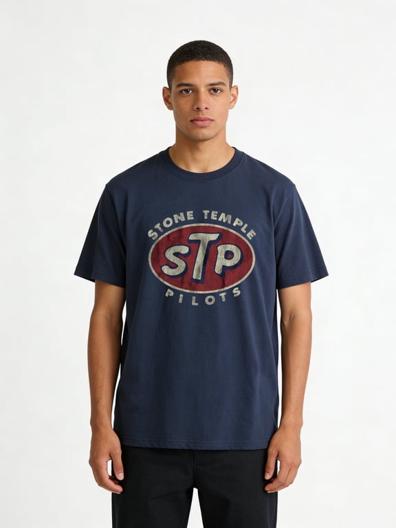 1 Piece Men's Retro STP Stone Temple Pilots Pattern T-Shirt - Casual Breathable Cotton, Short Sleeve, Loose Fit, Retro Band Logo Design, Perfect Gift for Music Fans, Rock T-Shirt