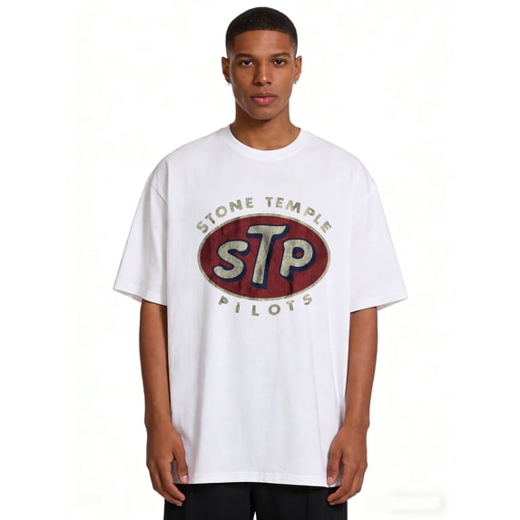 1 Piece Men's Retro STP Stone Temple Pilots Pattern T-Shirt - Casual Breathable Cotton, Short Sleeve, Loose Fit, Retro Band Logo Design, Perfect Gift for Music Fans, Rock T-Shirt