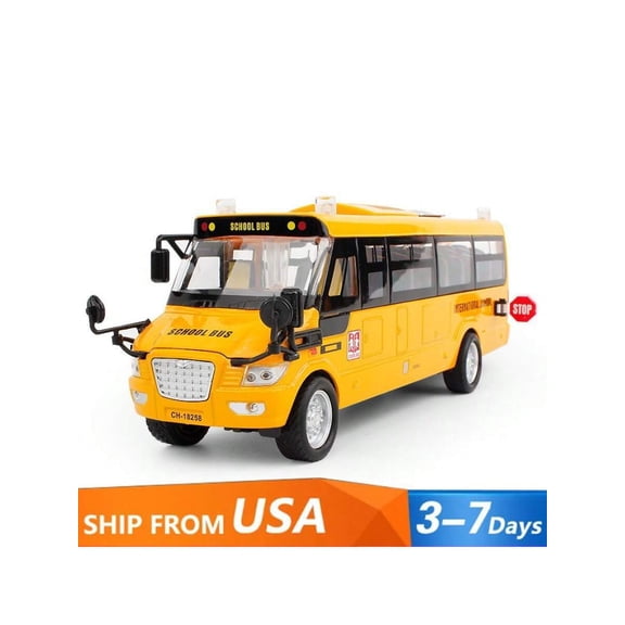 1 Piece Of Metal Die-Cast School Bus Model, Simulation Sound And Light, Suitable For Children Over 3 Years Old Toy Car, Rubber Tires, Doors Can Be Opened, Can Be Used As A Boy's Birthday Gift