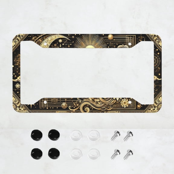 1 Piece, Metal Sense Moon License Plate Frame, Black License Plate Frame, Front And Rear License Plate, 4 Hole General Purpose License Plate Accessories,Us Canada License Plate, 12x6 Inch