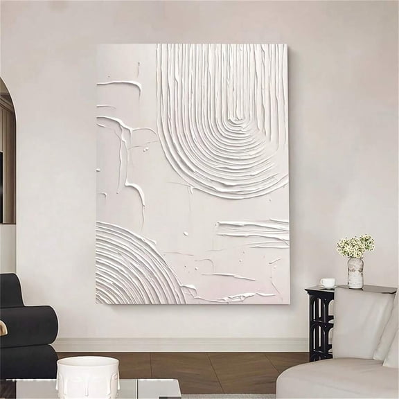 1 Piece Minimalist White Abstract Oil Painting - Frameless Modern Painting, Suitable for Living Room, Office or Tea Room Decoration, Elegant Textured Wall Hanging, Living Room
