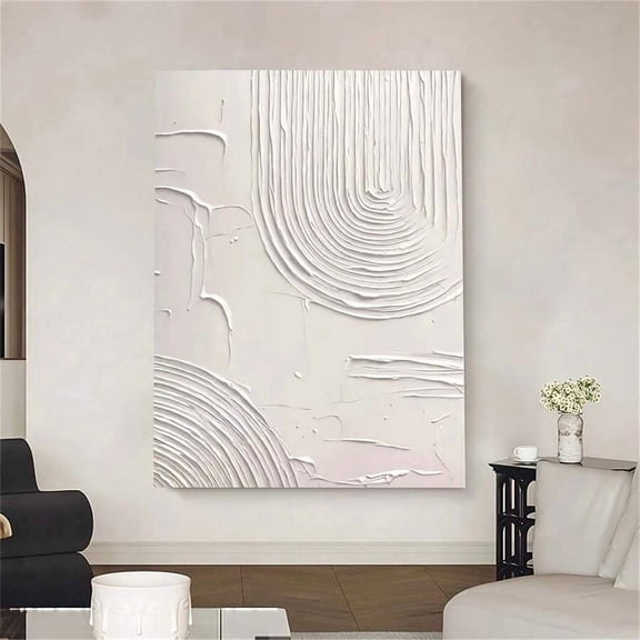 1 Piece Minimalist White Abstract Oil Painting - Frameless Modern Painting, Suitable for Living Room, Office or Tea Room Decoration, Elegant Textured Wall Hanging, Living Room