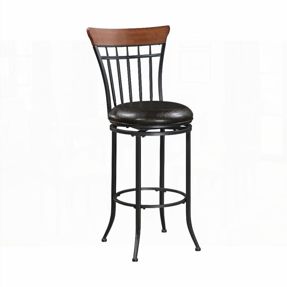 1-Piece Modern Black Metal Dining Chair with 250lbs Weight Capacity and Brown Faux Leather Upholstery