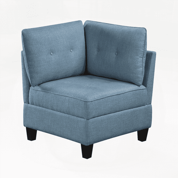 1-Piece Modern Blue Tufted Solid Wood Living Room Corner Wedge Sofa with Hidden Storage