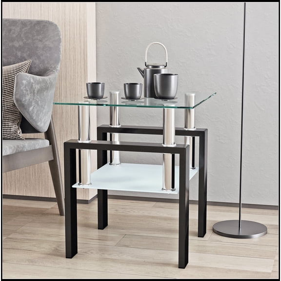 1-Piece Modern Tempered Glass Tea Table Coffee Table End Table, Square Table for Living Room