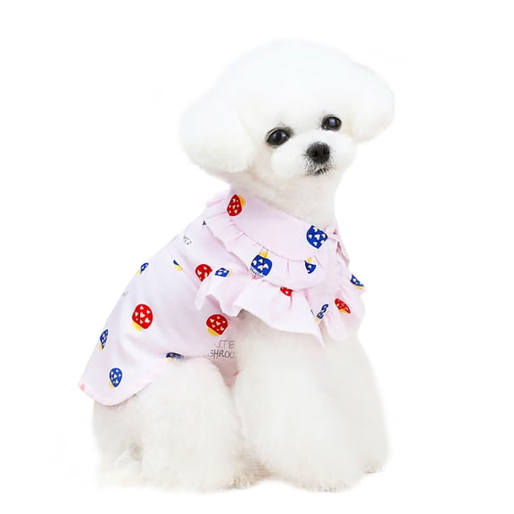1 Piece Mushroom Print Dog T-shirt - Skin-friendly Cotton, Button-up Ruffled Pet Vest for Summer