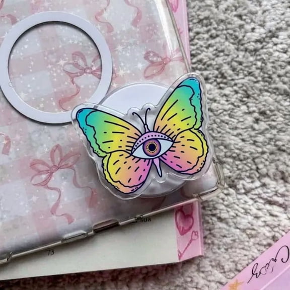 1 Piece Mystical Butterfly Evil Eye Magnetic Phone Grip, Rainbow Gradient Butterfly Phone Grip, Spiritual Protection Phone Stand, Psychedelic Butterfly Accessory, Third Eye Butterfly Gift