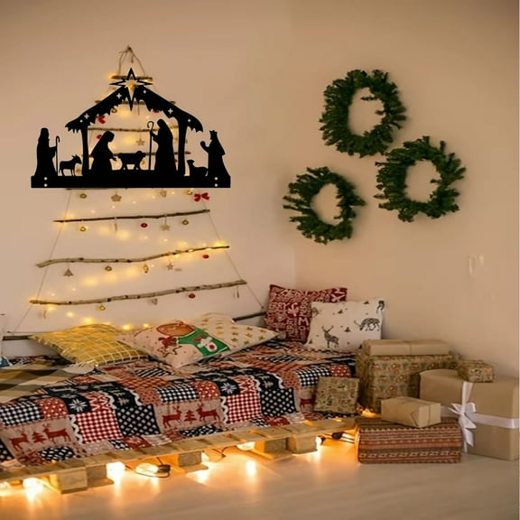 1 Piece, Nativity Outdoor Garden Lawn Insert Ornaments, Holy Night, Christmas Eve Metal Projection Ornaments, Suitable for Garden Party Decoration, Halloween