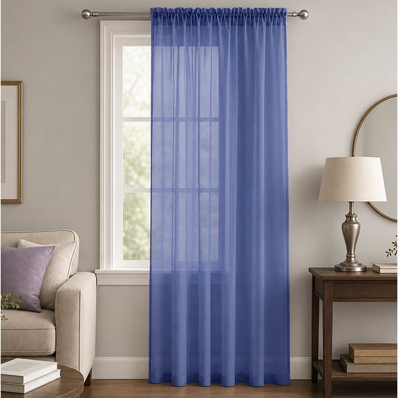 1 Piece Navy Blue Sheer Rod Pocket Window Curtain Panel - 95" Inches Long