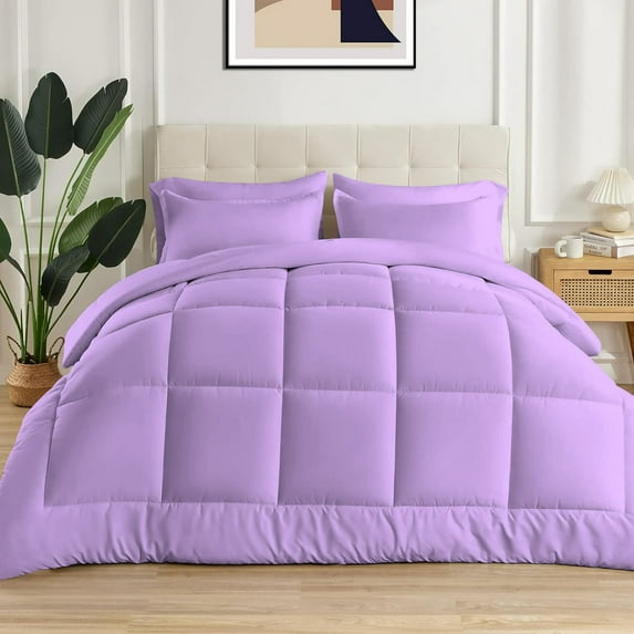 1 Piece New Fluffy Pattern Comforter, 800 TC, 100% Egyptian Cotton, Full/Queen Size Lilac Solid