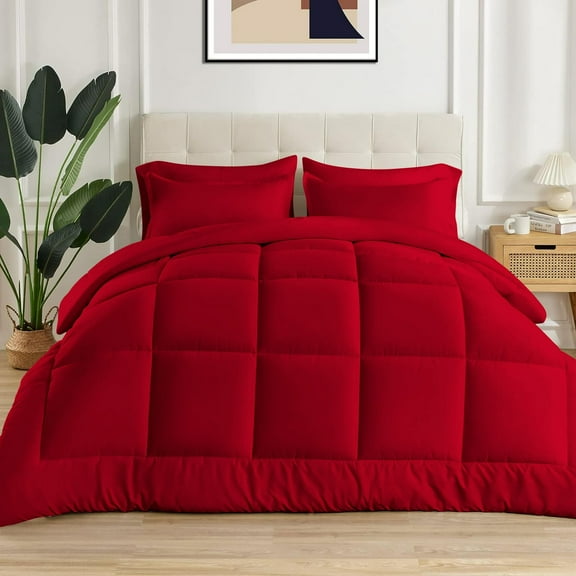 1 Piece New Fluffy Pattern Comforter, 800 TC, 100% Egyptian Cotton, Oversized Super King Size Red Solid