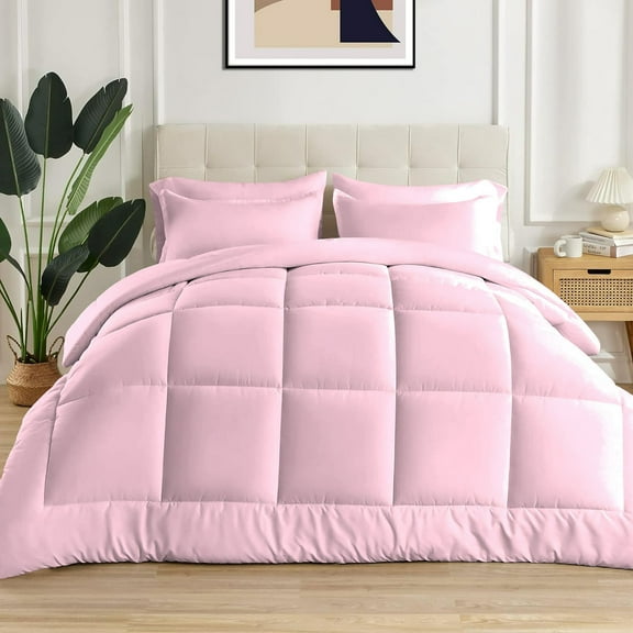 1 Piece New Fluffy Pattern Comforter, 800 TC, 100% Egyptian Cotton, Twin/Twin XL Size Light Pink Solid