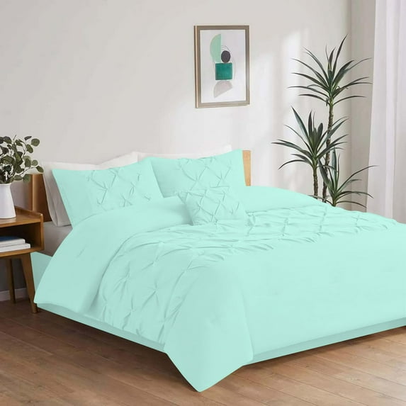1 Piece New Half Pinch Pleated Pattern Comforter, 800 TC, 100% Egyptian Cotton, Full/Queen Size Aqua Blue Solid