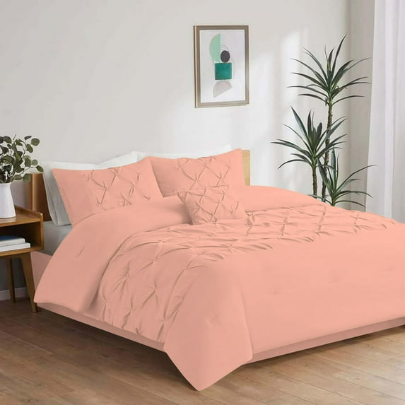 1 Piece New Half Pinch Pleated Pattern Comforter, 800 TC, 100% Egyptian Cotton, King/California King Size Peach Solid