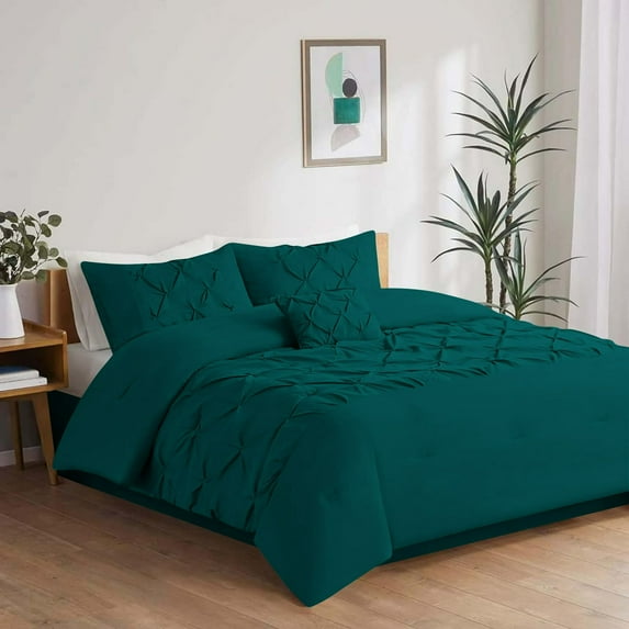 1 Piece New Half Pinch Pleated Pattern Comforter, 800 TC, 100% Egyptian Cotton, King/California King Size Teal Solid