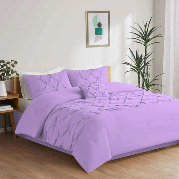 1 Piece New Half Pinch Pleated Pattern Comforter, 800 TC, 100% Egyptian Cotton, Twin/Twin XL Size Lilac Solid