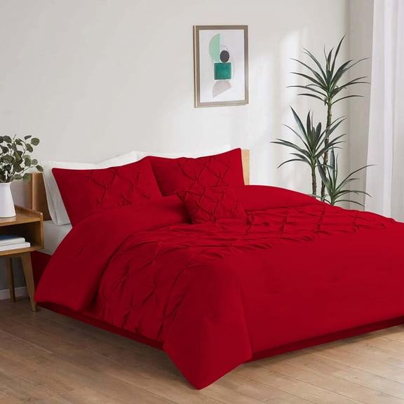 1 Piece New Half Pinch Pleated Pattern Comforter, 800 TC, 100% Egyptian Cotton, Twin/Twin XL Size Red Solid