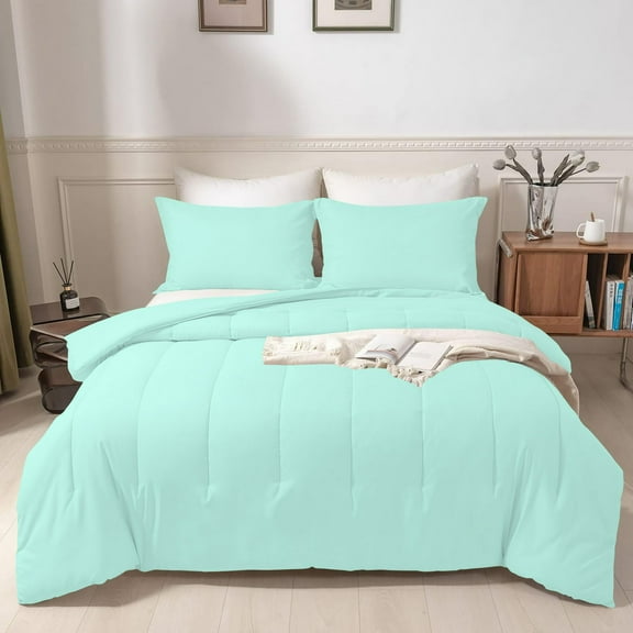 1 Piece New Straight Line Pattern Comforter, 800 TC, 100% Egyptian Cotton, Twin/Twin XL Size Aqua Blue Solid