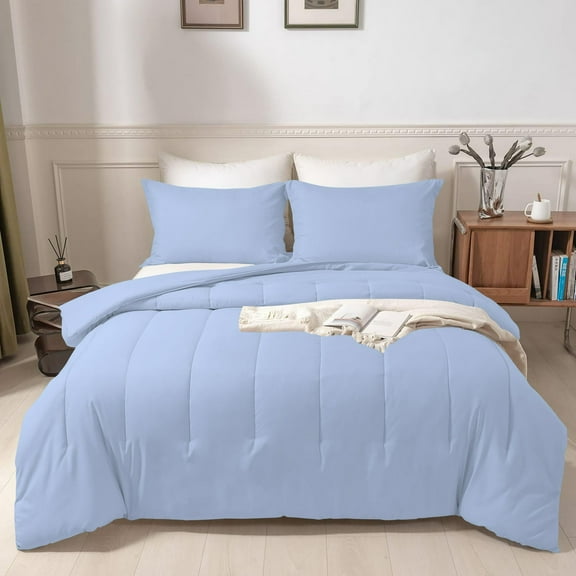 1 Piece New Straight Line Pattern Comforter, 800 TC, 100% Egyptian Cotton, Twin/Twin XL Size Light Blue Solid