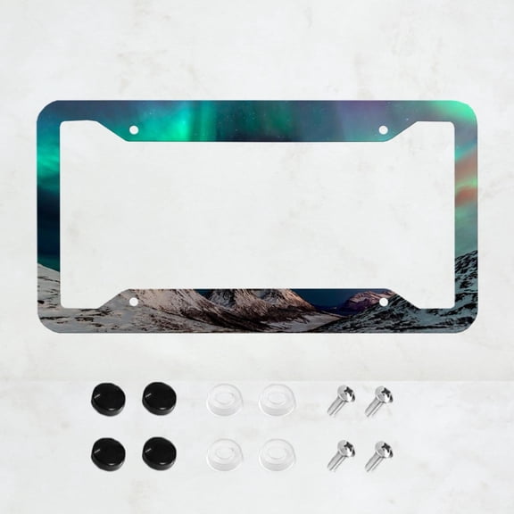 1 Piece, Northern Lights License Plate Frame, Green Aurora License Plate Frame, Front And Rear License Plate, 4-Hole General Purpose License Plate Accessories,Us Canada License Plate, 12x6 Inch