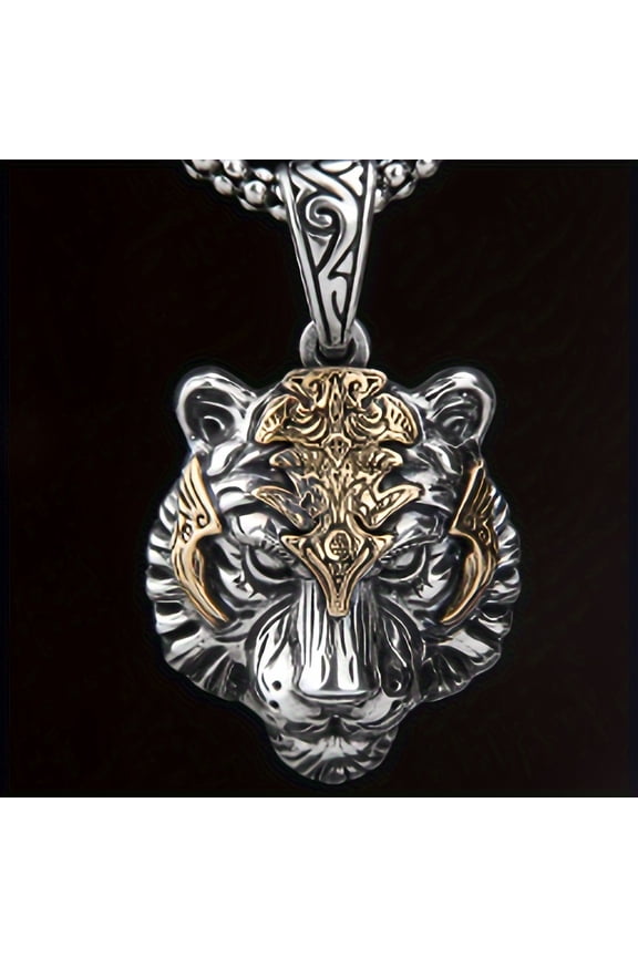1 Piece Of Retro Zodiac Tiger Pendant For Men, Domineering Tiger Head Necklace For Men's Birth Year, Trendy Design Gift, Jewelry Gift For Friends