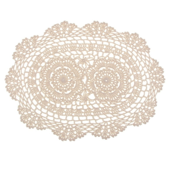 1 Piece Of Rustic Crochet Cotton BeigeTable Doilies Handmade for Dinning Room,9.8x14inch