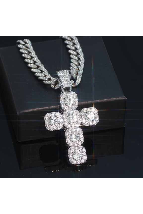 1 Piece Of Shiny Cross Pendant With Ice Cuban Chain Miami Necklace Unisex Hip-hop Pendant Necklace Jewelry Gift