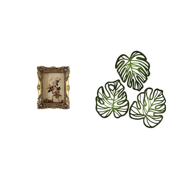 1 Piece Ornate Picture Frame Baroque Palm Leaves Antique Resin Wood Craft for Tabletop Hallway Decoration